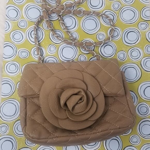 Faux Leather Dark Tan Rose Crossbody Bag - Picture 1 of 13